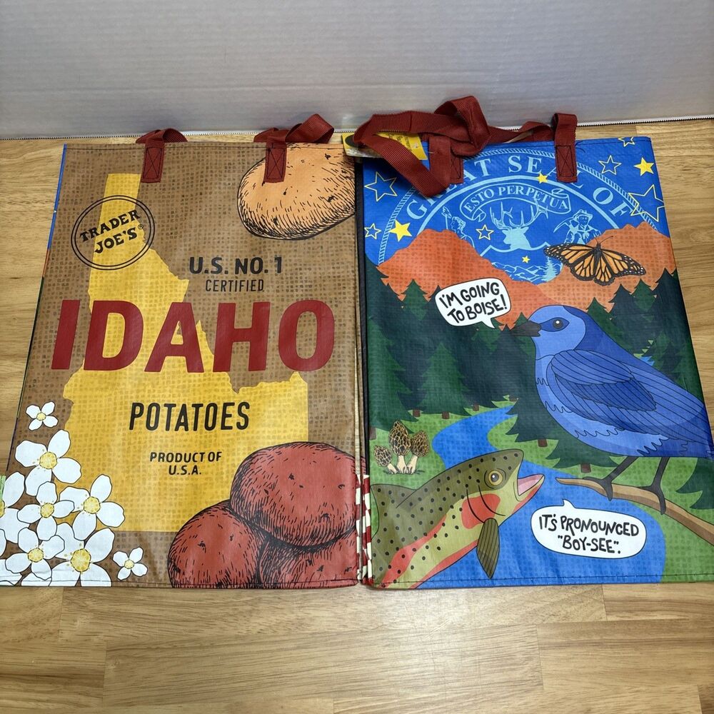 2 Trader Joe's State of Idaho Reusable Grocery Bags Eco-friendly 6 Gallon NEW